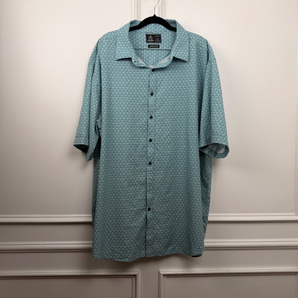 Rugby University Mens 4XLB Blue Geometric Print Short Sleeve Stretch Shirt